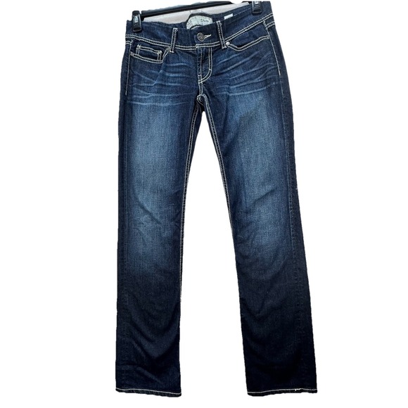 BKE Denim Stella Womens Size 29 Heavily Stitched Low Rise Straight Jeans‎ Dark - Picture 1 of 13